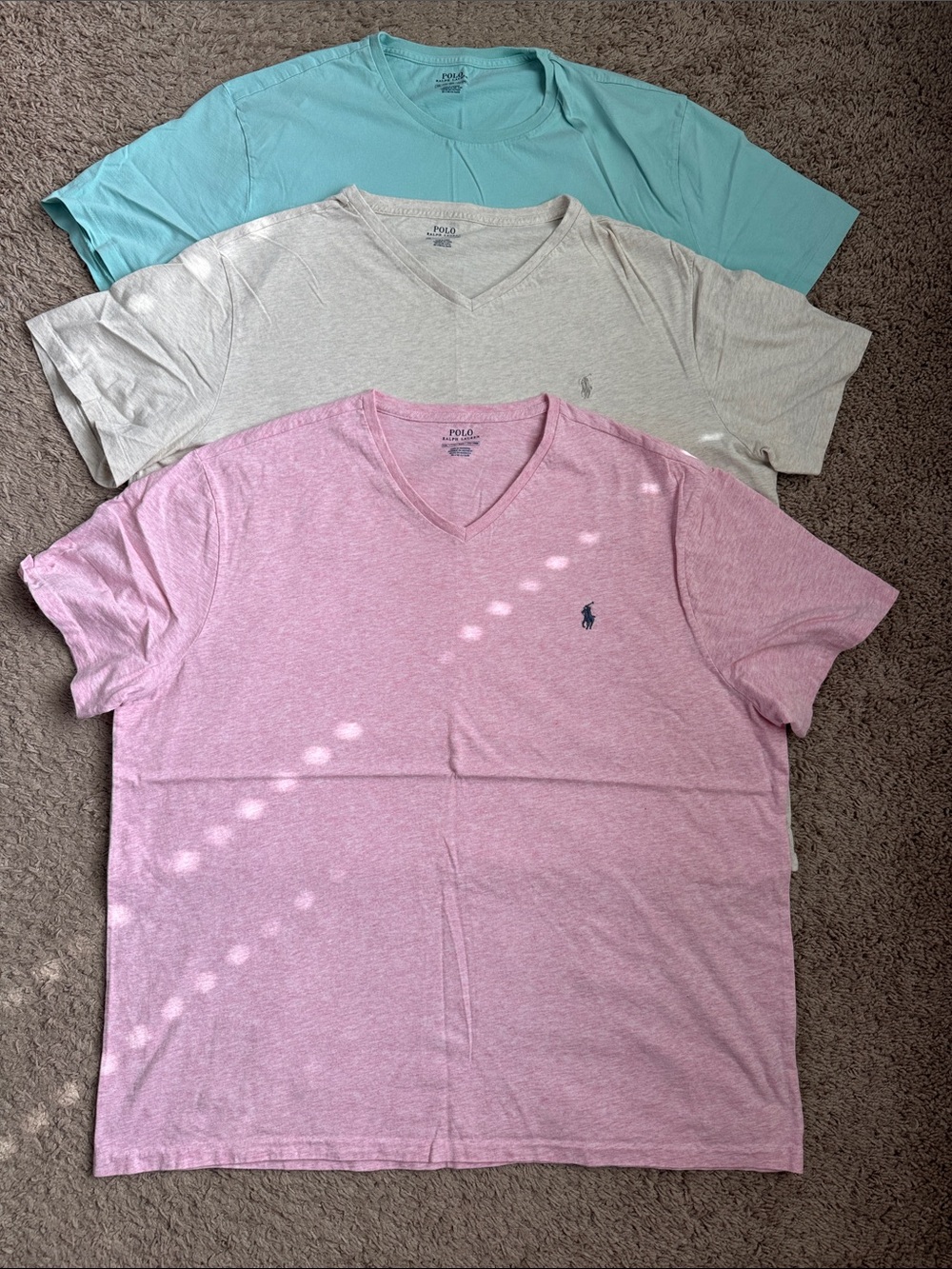 Polo by Ralph Lauren V‑Neck Tee Set in Pink, Cream, Aqua